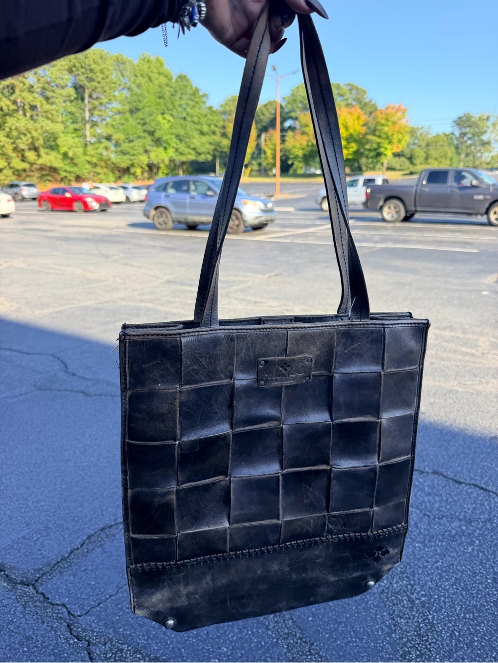 Patricia Nash Black Woven Leather Shoulder Tote